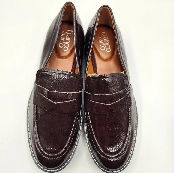 Franco NWOB Balin Lug Sole Penny Loafer in Burgundy Patent 7.5 Y2K Office Career - Picture 1 of 12